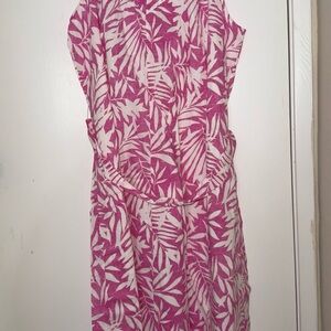 GAP Pink and White Leaf Print Midi Dress